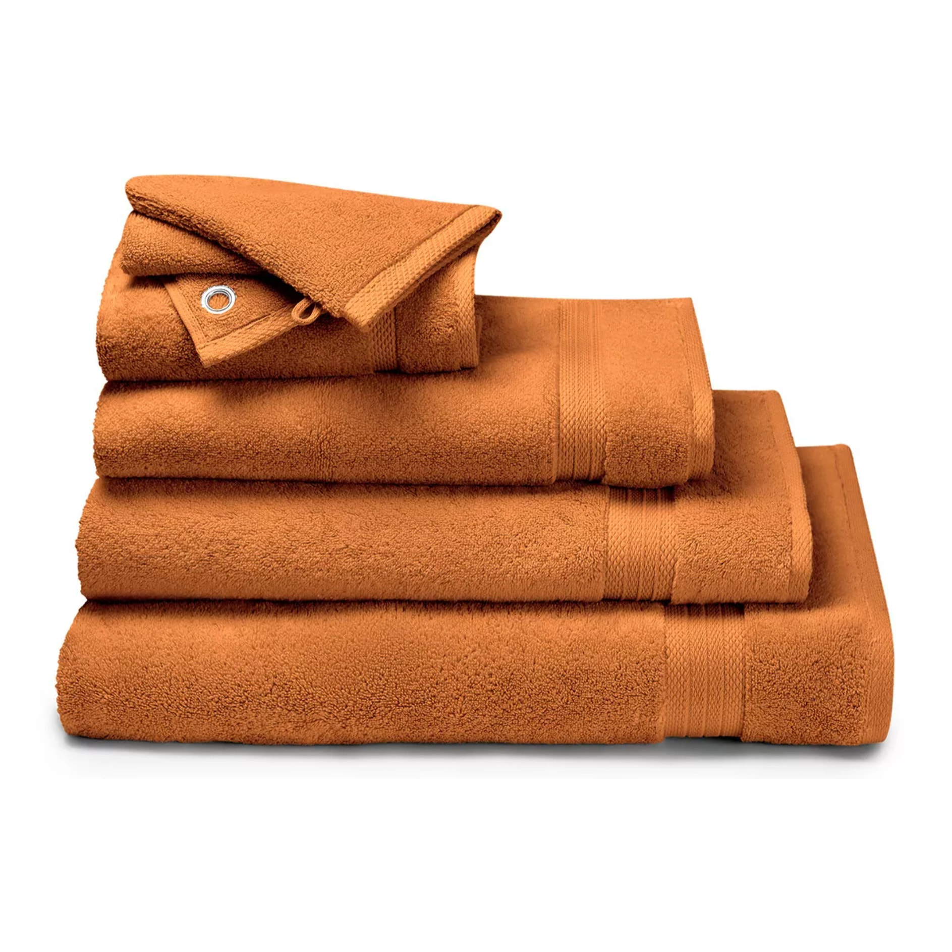 Gant de toilette pur coton 550 g/m² uni orange Elea rouille