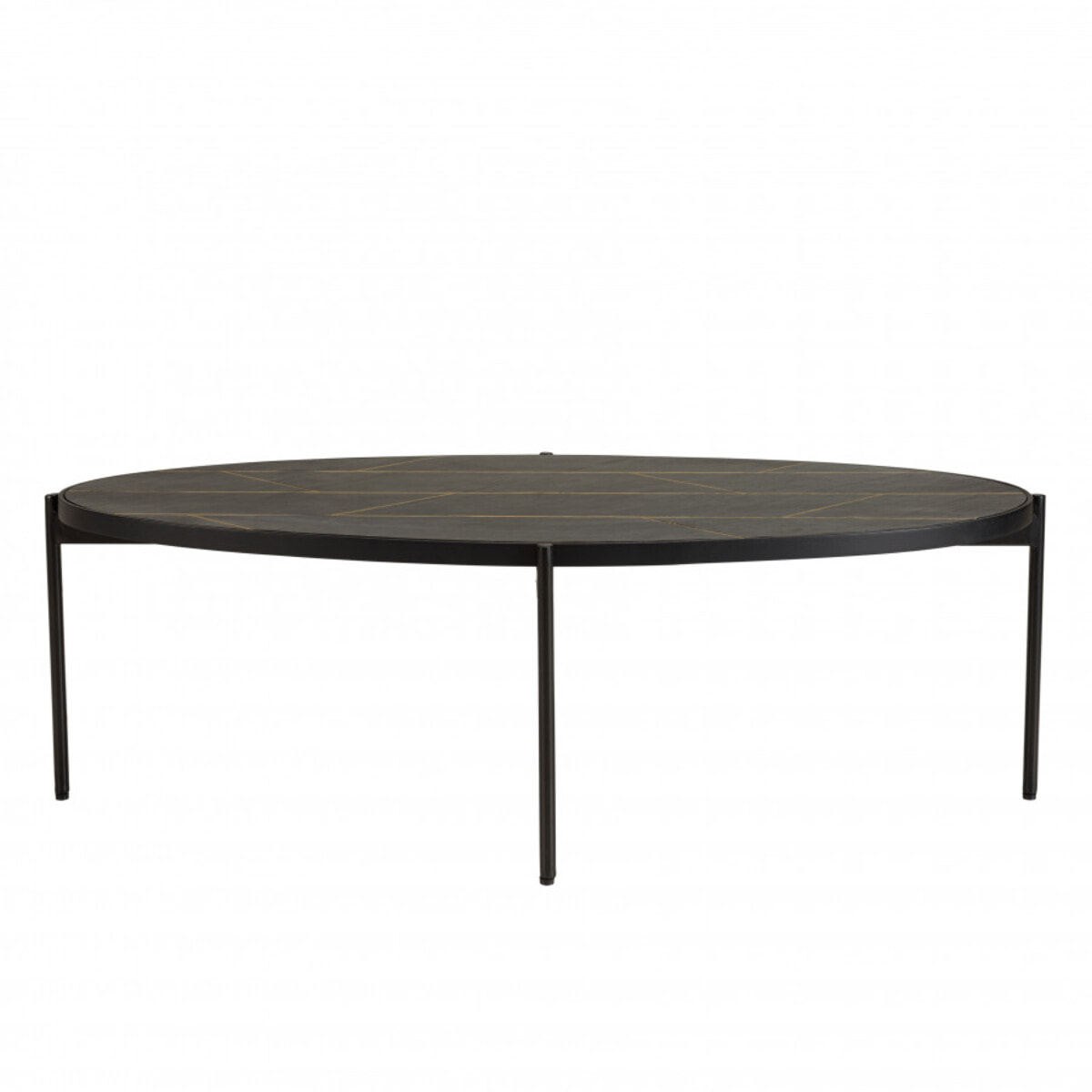 BASILE - Table basse ovale 131x65cm effet pierre motifs dorés