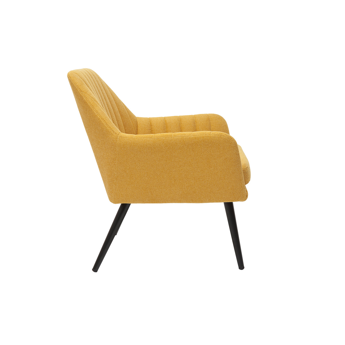 Fauteuil design en tissu effet velours texturé jaune moutarde et métal noir GASTON