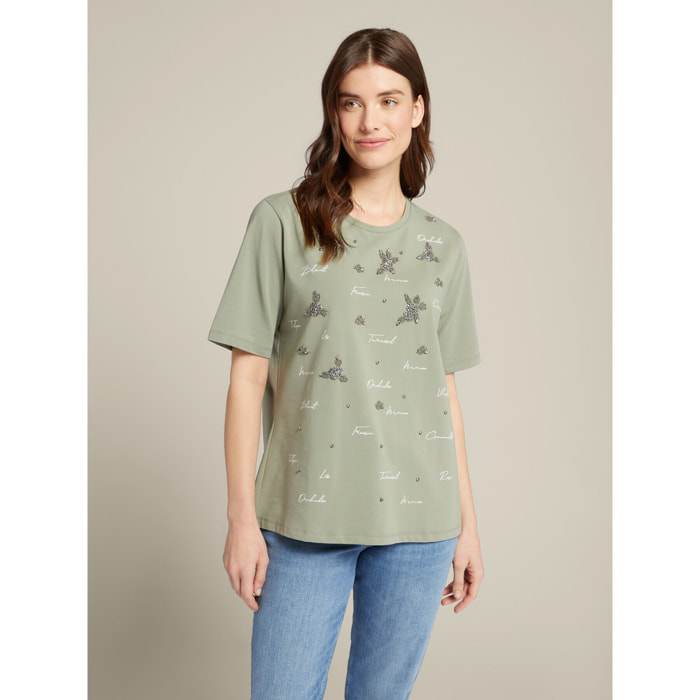 Elena Mirò - T-shirt con stampa e ricamo - Verde