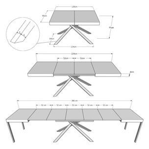 Tavolo allungabile 90x120/380 cm Karida tortora gambe bianche