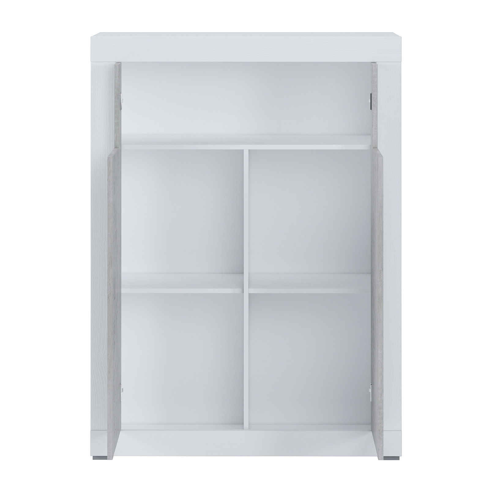 Credenza Alta con 2 Ante Vano A Giorno Madia Soggiorno Cucina Mobile Moderno Multi Spazio e Ripiani Credenza 110x144x42 Cm Bianco e Grigio Cemento