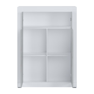 Credenza Alta con 2 Ante Vano A Giorno Madia Soggiorno Cucina Mobile Moderno Multi Spazio e Ripiani Credenza 110x144x42 Cm Bianco e Grigio Cemento