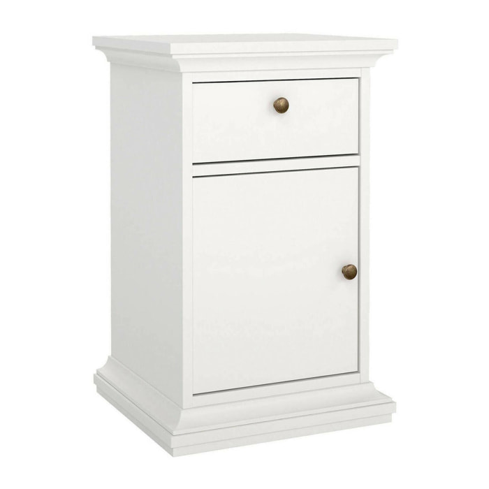 Comodino Mauricette, Comò basso, Tavolino da notte, Mensola da letto, 44x40 h70 cm, Bianco