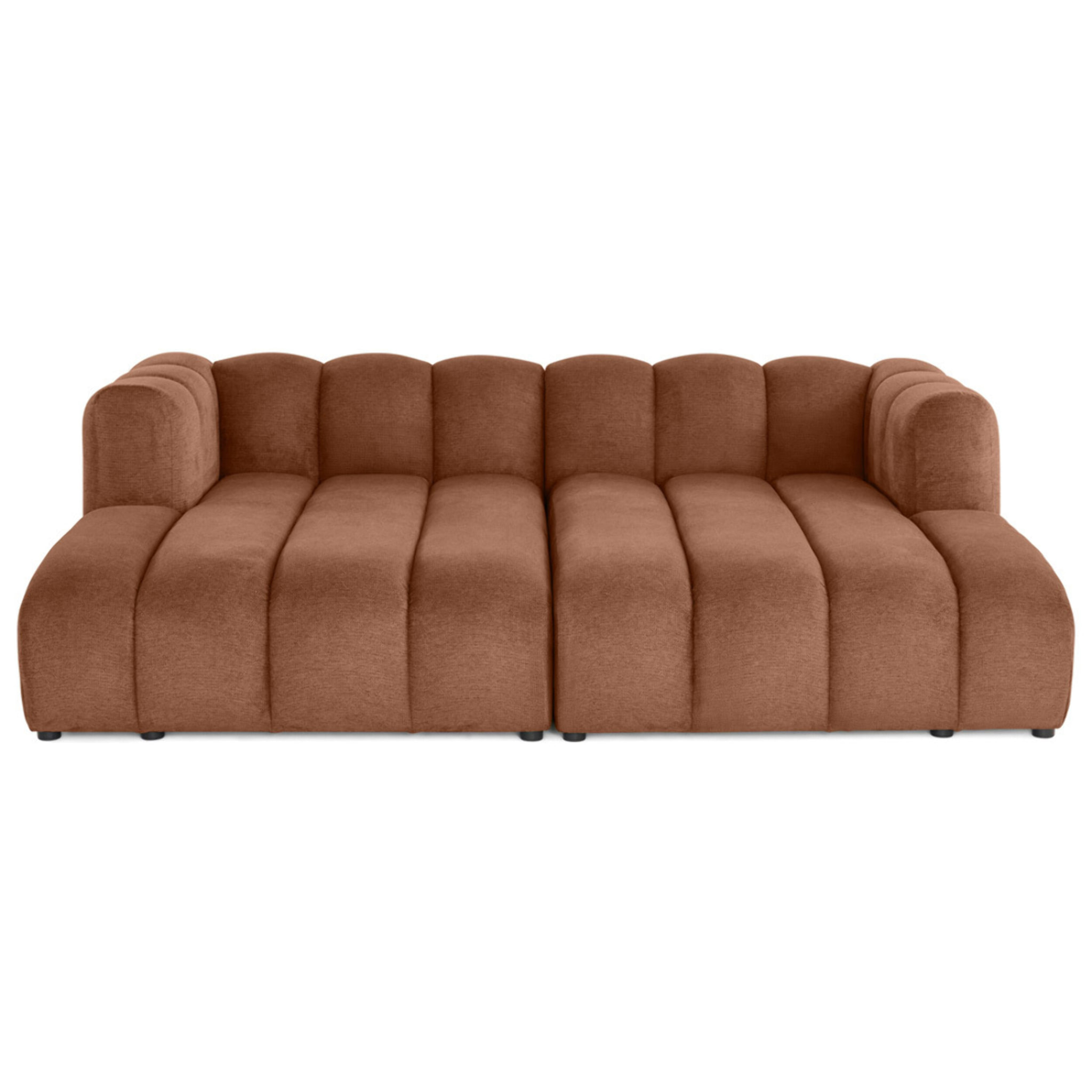 Debbie - canapé modulable droit 3 places avec double méridienne - assise profonde - en tissu texturé - Terracotta