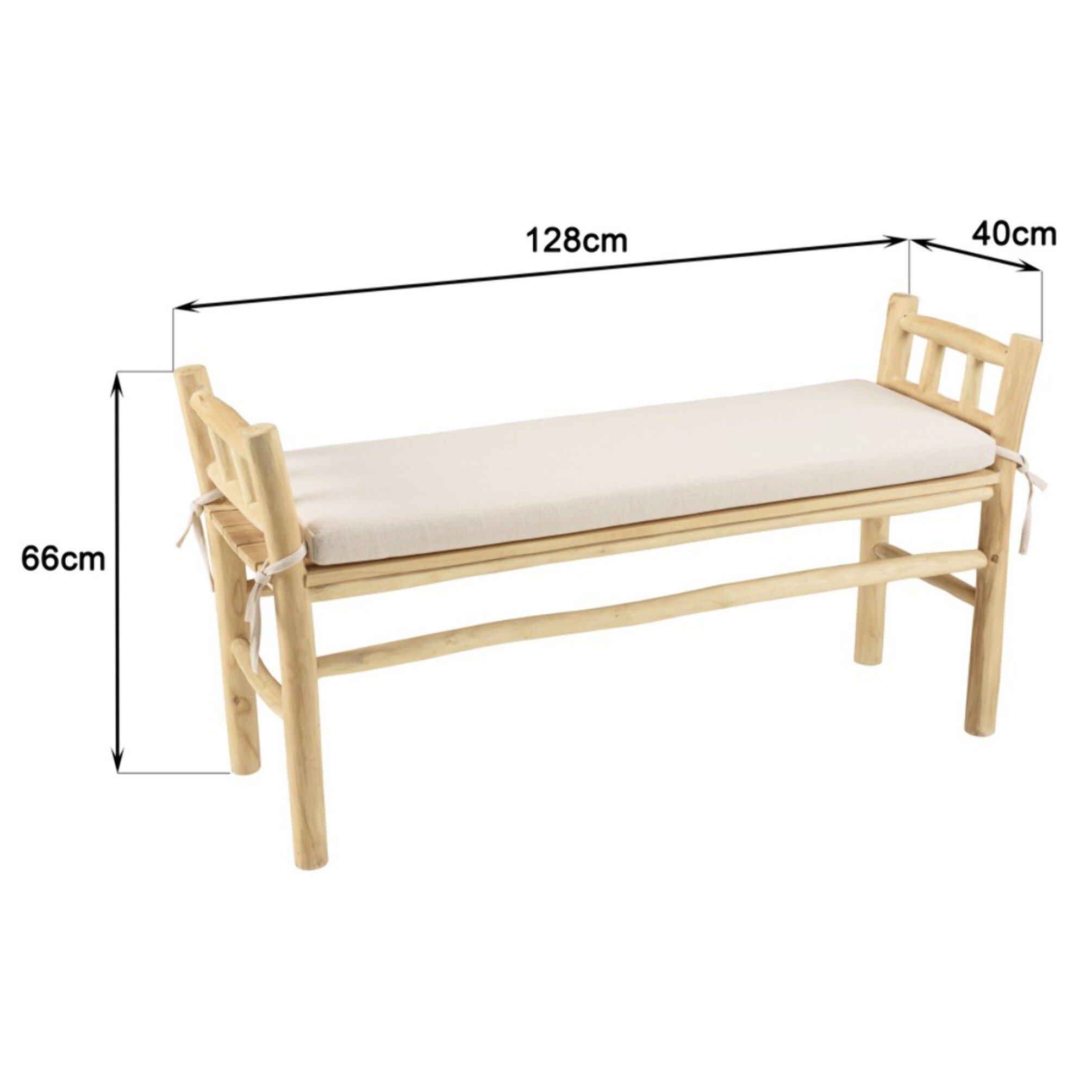 WILL - Banc en branches de teck naturel coussin blanc