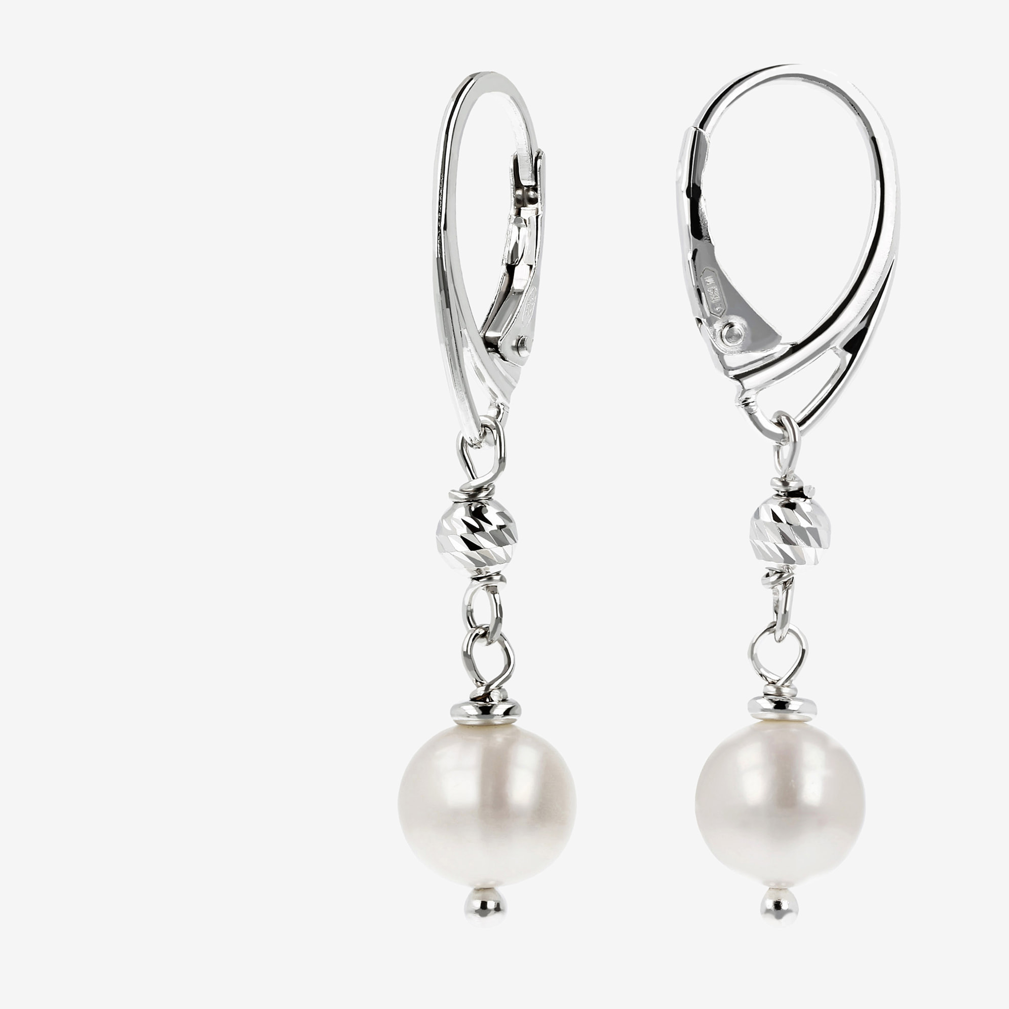 PERLAVIVA - Orecchini Pendenti in Argento 925 con Sfera e Perle d'Acqua Dolce Bianche Ø 8/9 mm