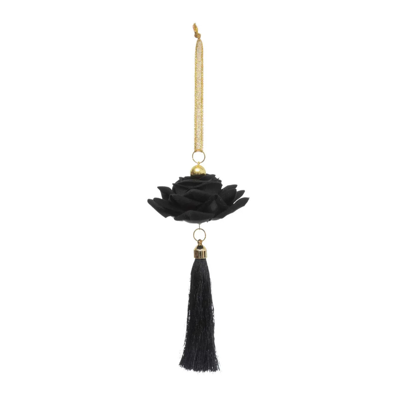 Décoration de sapin fleur pompom noir 16cm