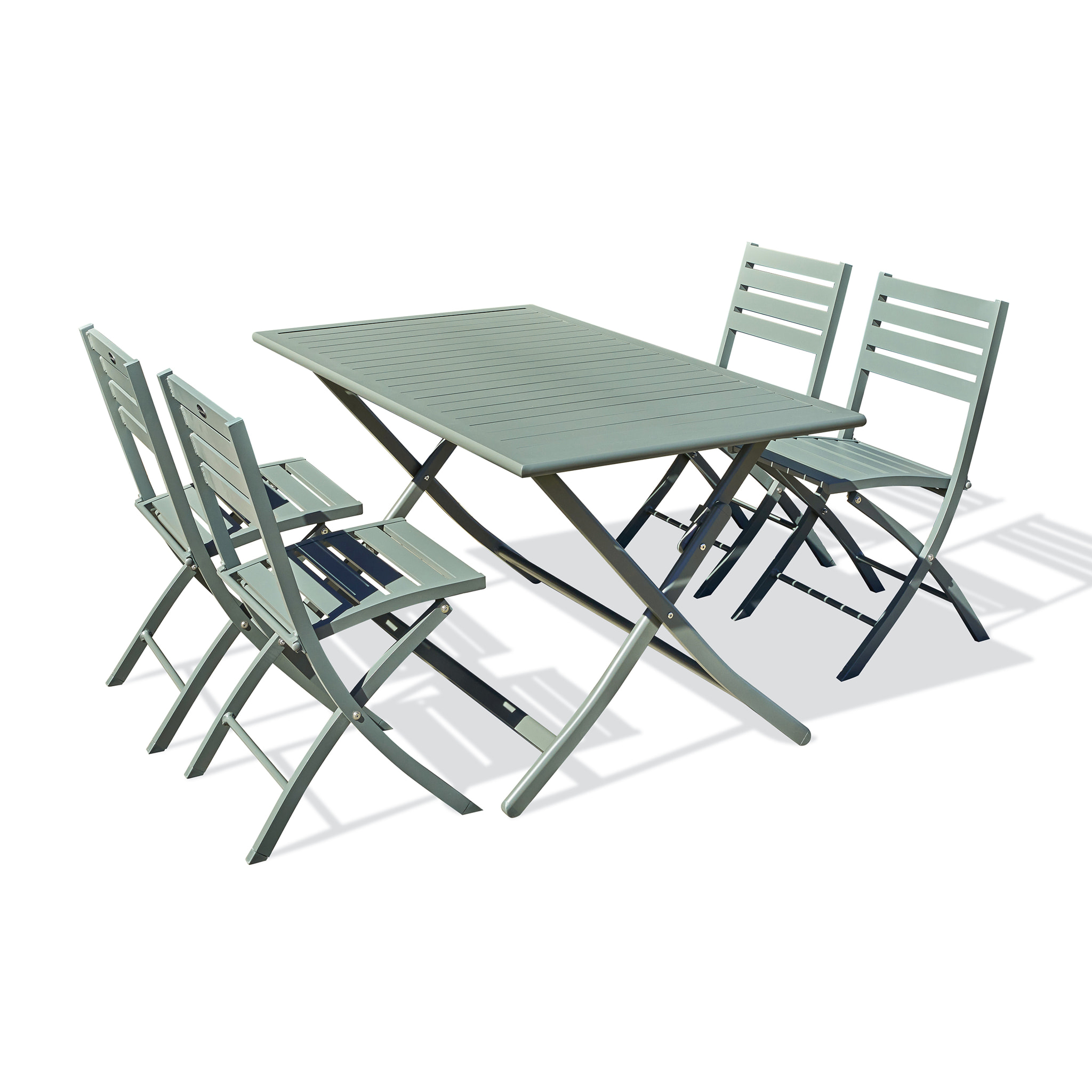 MARIUS - Ensemble repas de jardin 4 places en aluminium vert kaki