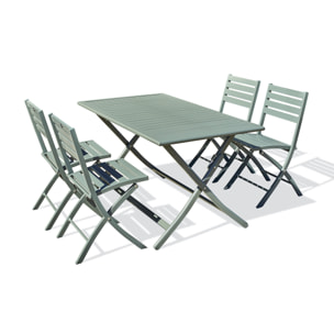 MARIUS - Ensemble repas de jardin 4 places en aluminium vert kaki