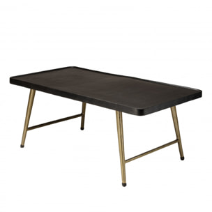 JONAS - Table basse rectangulaire en aluminium plateau noir pieds dorés