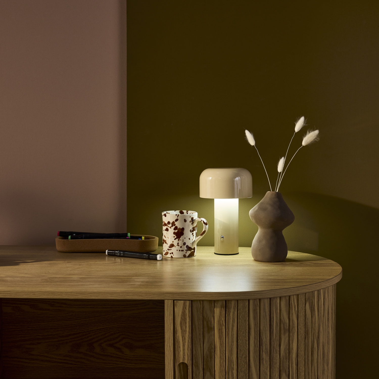 Lampe à poser LED  sans fil rechargeable Victor beige Ø 13cm
