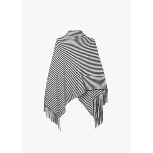 Poncho a righe in maglia con collo alto