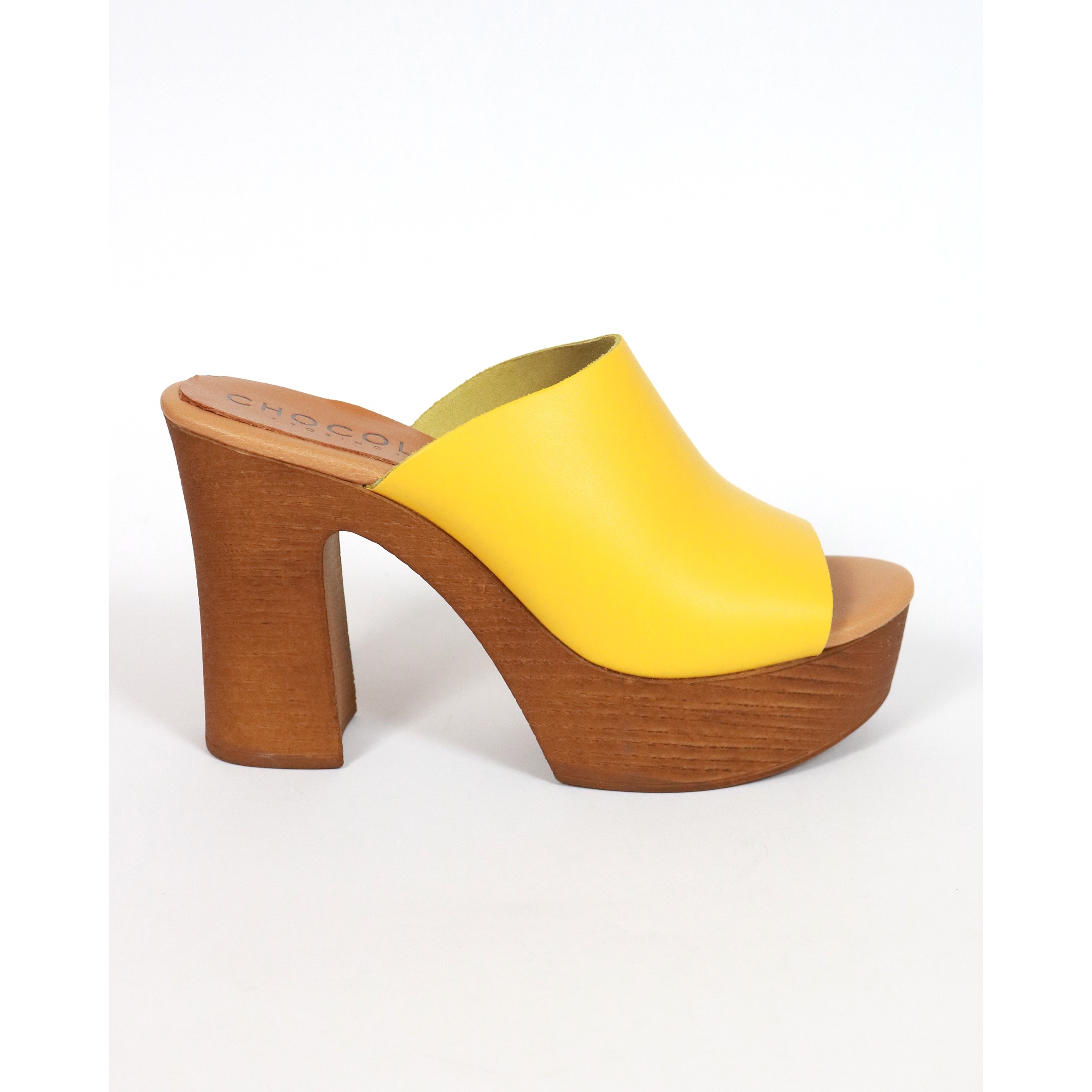 MULE TACCO WOOD CHOCOLA' GIALLO