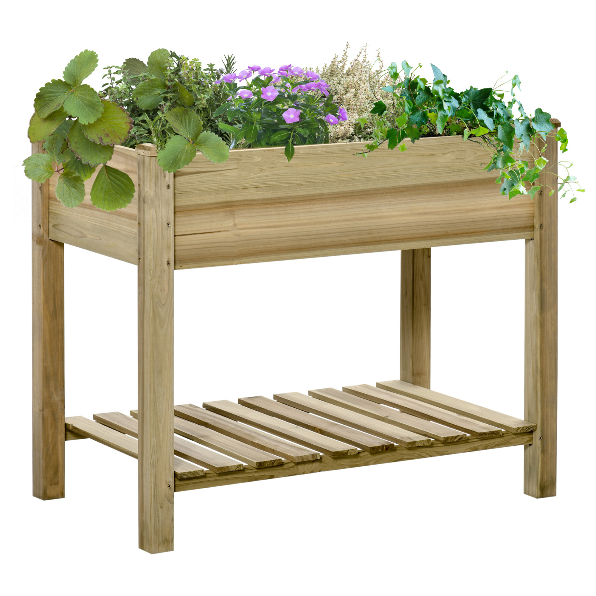 Huerto Urbano de Madera con Estante 91x51x76 cm para Cultivo de Plantas Flores