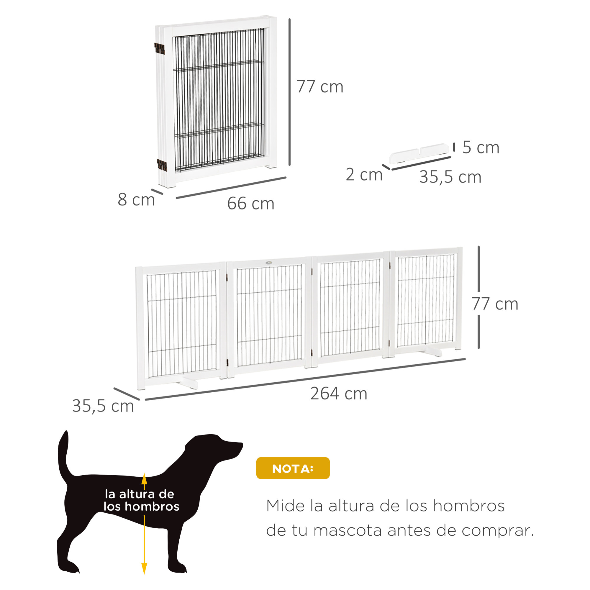 Barrera de Seguridad Plegable para Perros Madera Puertas Escaleras 264x35,5x77cm