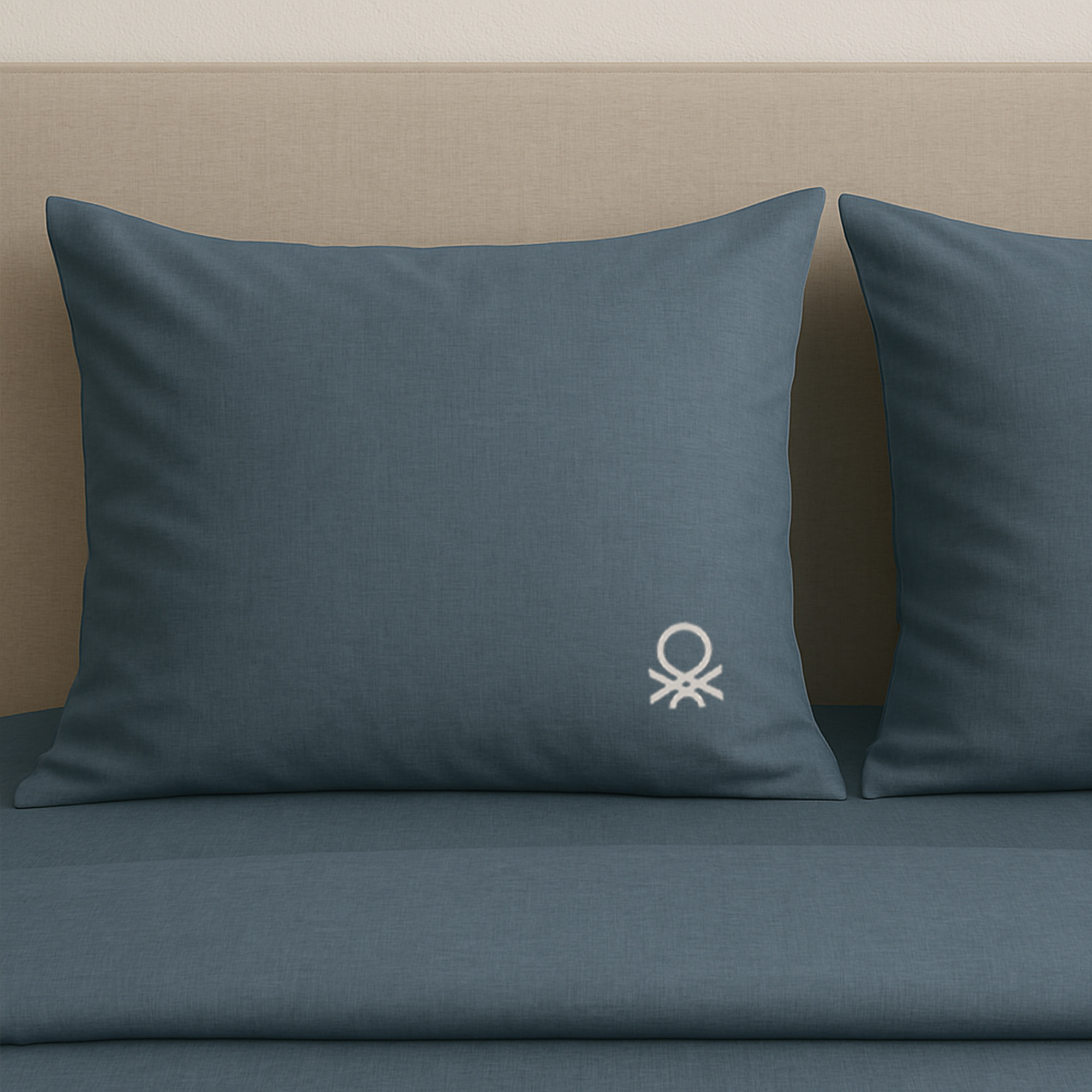 Set 3pc cama (Funda nórdica 260x240cm + 2 Fundas de almohada 63x63cm) en azul oscuro y beige 70%Algodón+30%Poliéster