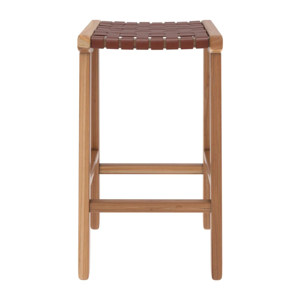 Tabouret pour îlot central 68 cm en teck et cuir tressé marron - Kuna
