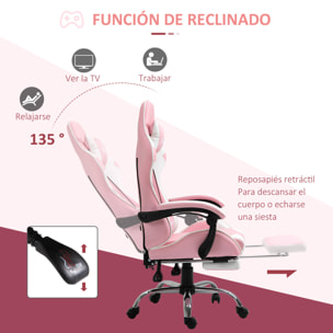 Silla Gaming Reclinable Silla Gamer Giratoria con Reposacabezas Reposapiés Cojín Lumbar Altura Ajustable para Oficina Estudio 64x67x119-127 cm Rosa