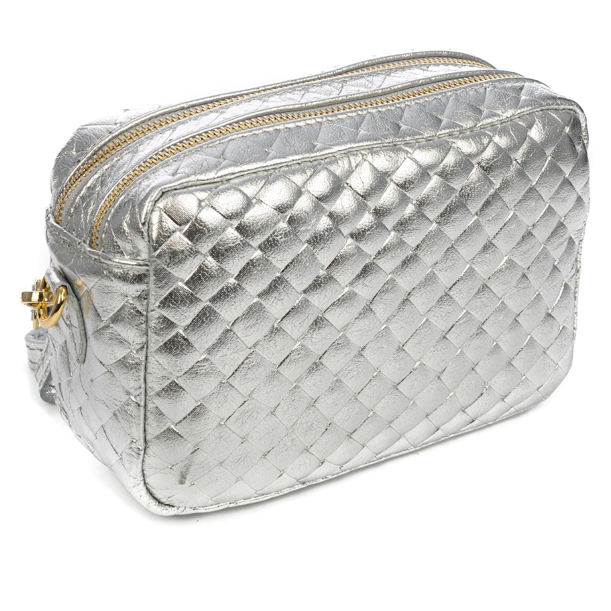 Degna bolso bandolera mujer. Piel auténtica Gamuza con grabado entrelazado y lacada brillante.