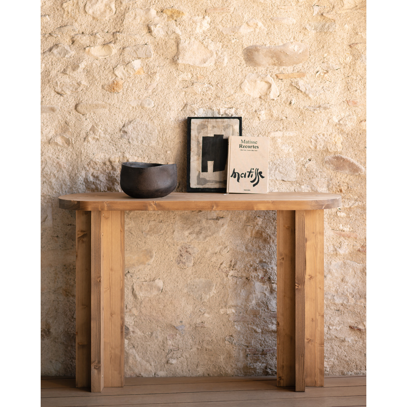 Consola de madera maciza tono roble oscuro de 120x80cm Alto: 80 Largo: 120 Ancho: 35