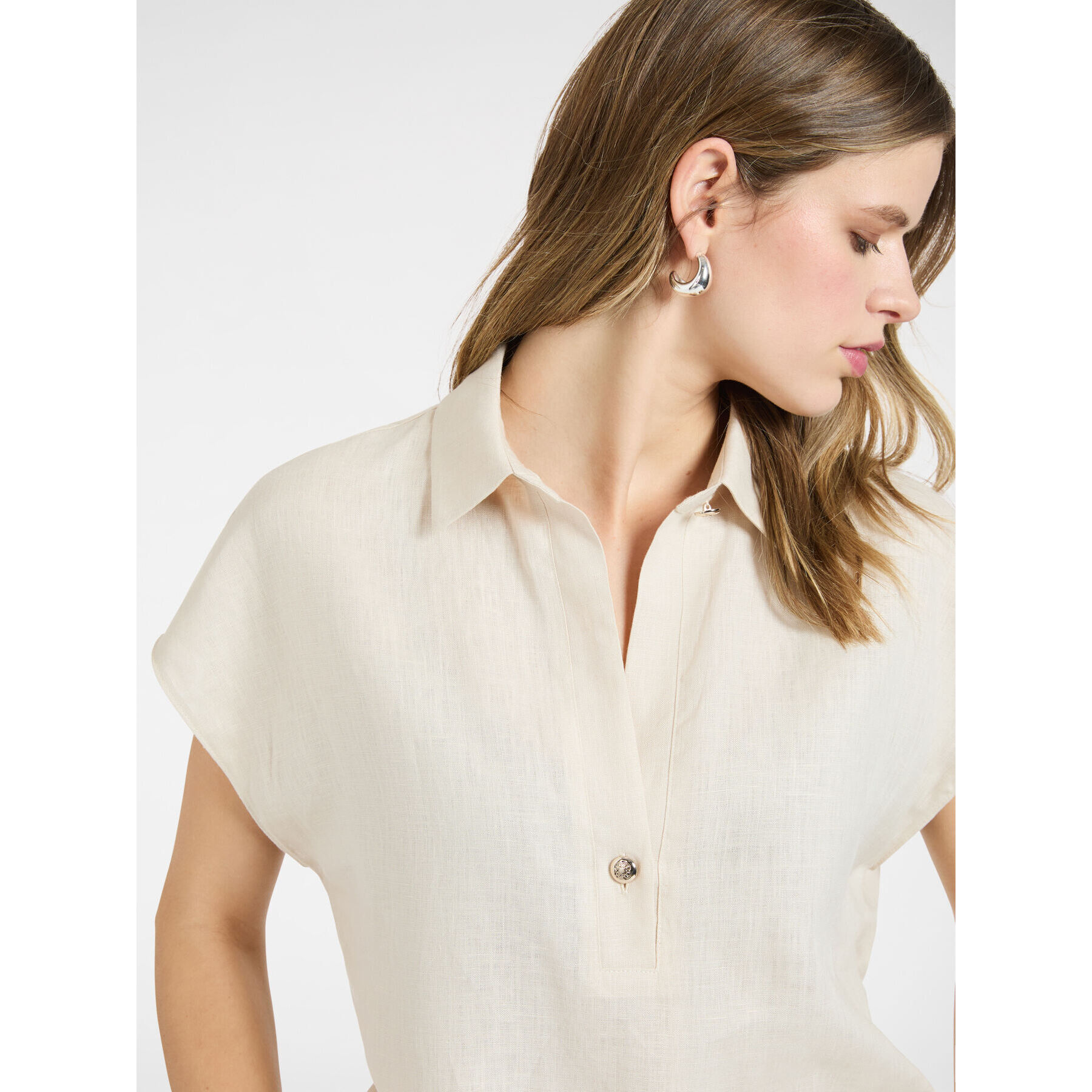Elena Mirò - Blusa in lino a manica corta - Beige