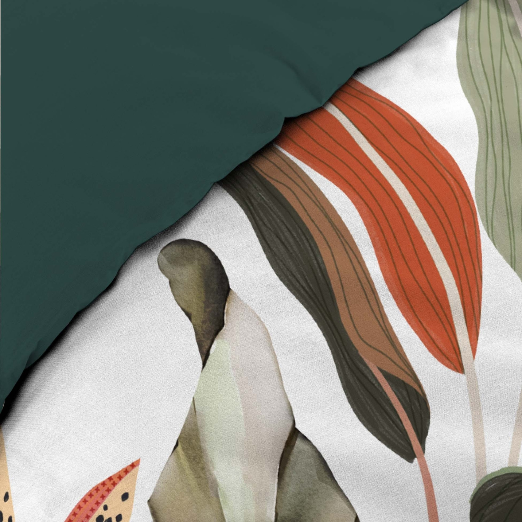 Parure de lit 3 pièces 100 % coton imprimé à motif tropical housse + taies - Vert
