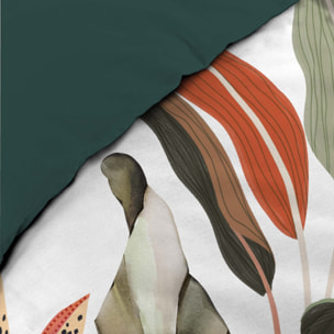 Parure de lit 3 pièces 100 % coton imprimé à motif tropical housse + taies - Vert