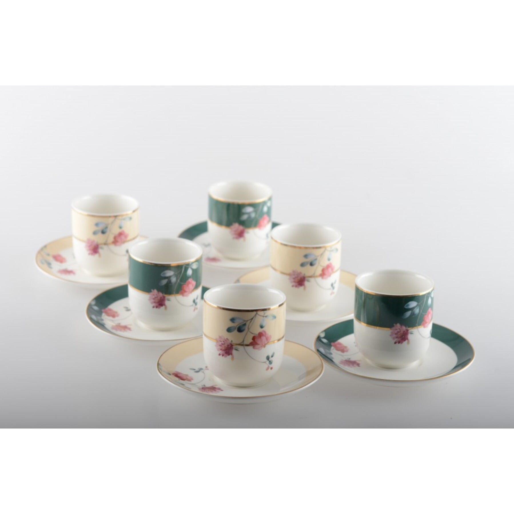 Tasses a cafe floral - lot de 6