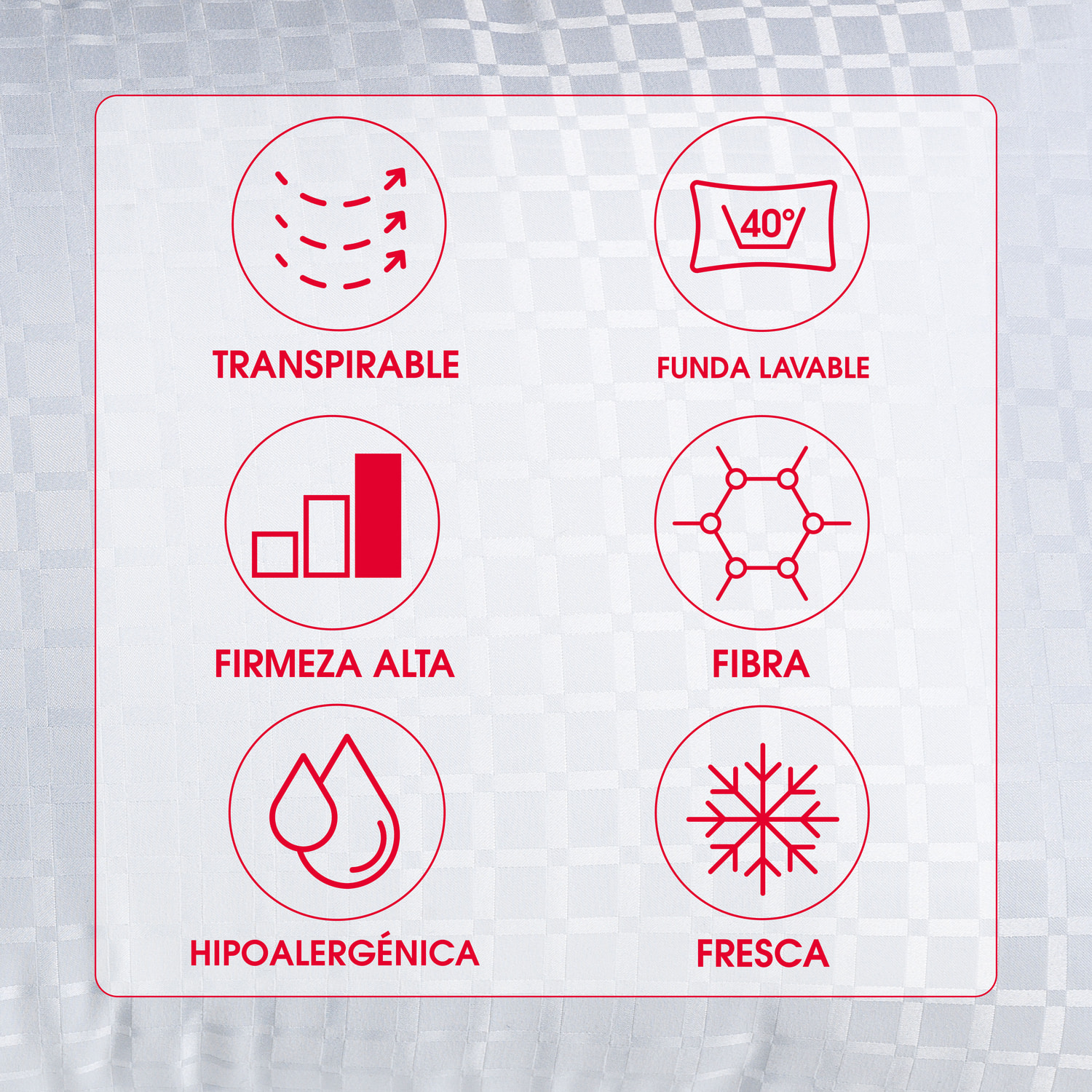 Almohada de Fibra | Firmeza Alta | Hipoalergénica | Funda lavable | Iron Max