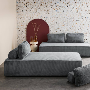 Lot de 2 chauffeuses LAO 2 places pour canapé modulable velours côtelé gris foncé. L 180 x P 90 x H 78cm