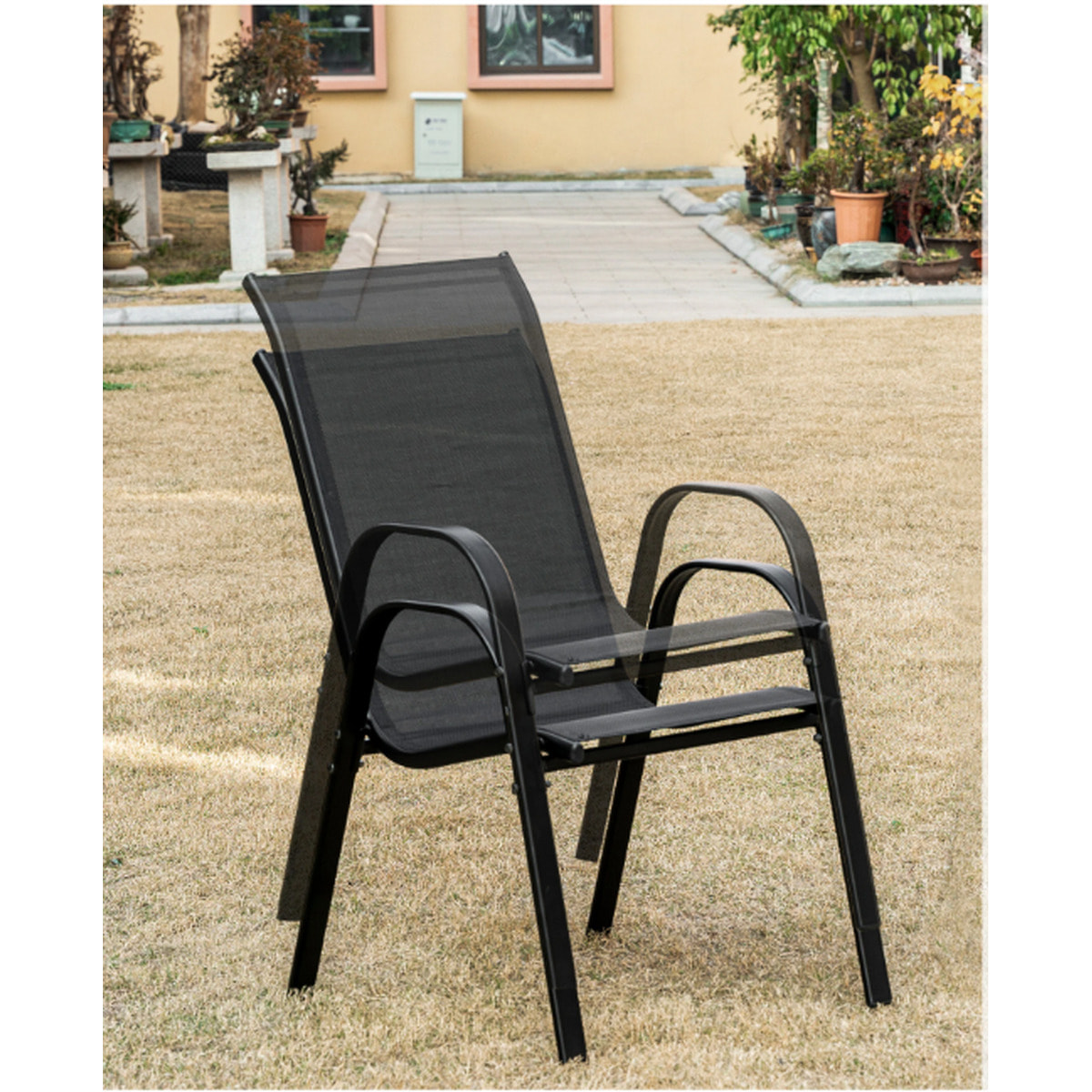 Set di 2 sedie da giardino Sofia in metallo e textilene nero