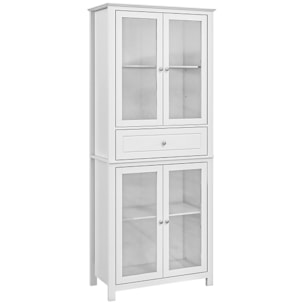 Alacena de Cocina Mueble Vitrina con 4 Puertas de Vidrio Templado Cajón y Estantes Ajustables para Salón Comedor 74x35,5x181,5 cm Blanco