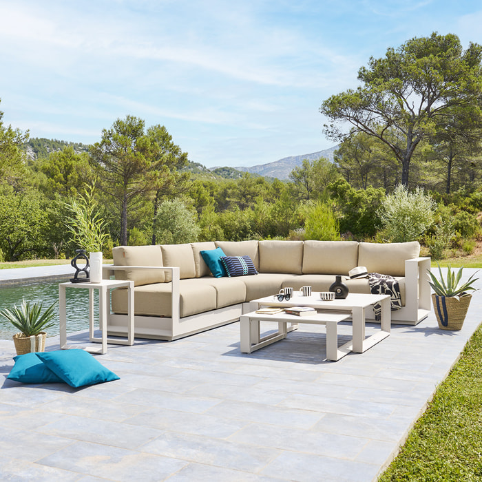 Salon d'angle de jardin "Allure" avoine 5 places en aluminium et polyester