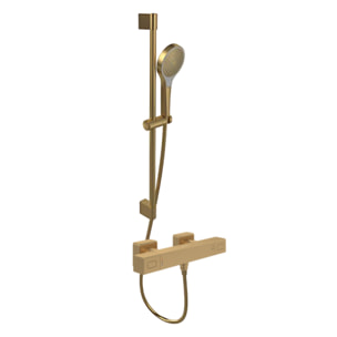 Mitigeur douche thermostatique Universal rectangle + Ensemble de douche Verve Showers 3 jets Or brossé