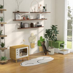 Arenero Cubierto para Gatos Bandeja Higiénica Desmontable con Entrada Frontal y Salida Superior con Pala Incluida para Gatos de hasta 5kg 47,5x35,5x36,7 cm Verde Aguacate y Blanco
