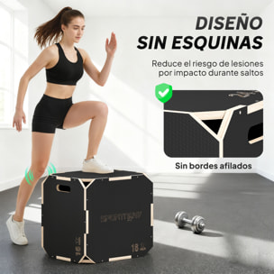 Cajón Pliométrico de Madera 3 en 1, Plataforma de Caja Pliométrica con 3 Alturas Ajustables 51/48/41 cm, Asas, sin Esquinas, Entrenamiento de Salto, Fuerza, para Casa, Gimnasio y Exterior