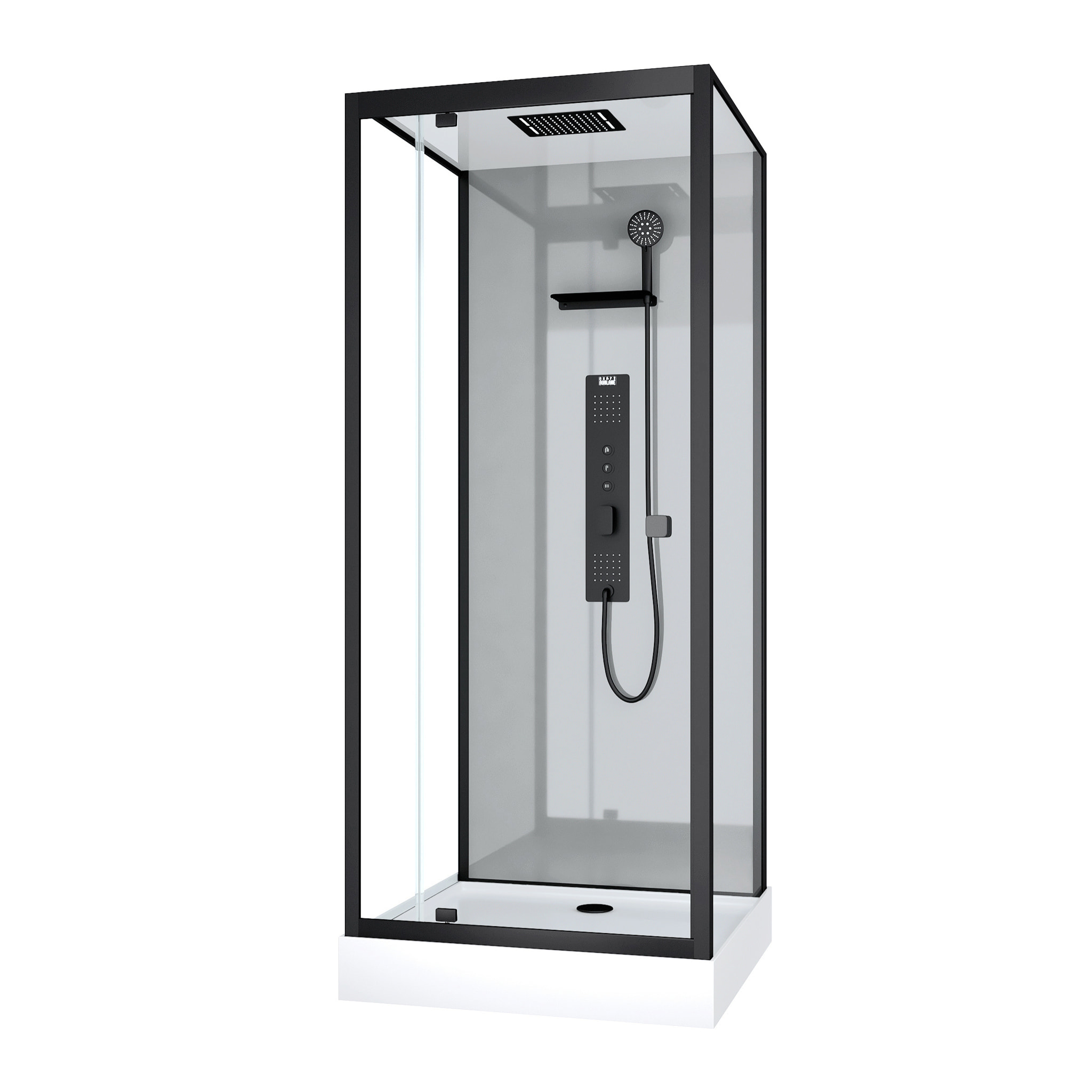 Cabine de douche Hydromassante 90x90x215 cm - Fonds Gris et Profilés Noir Mat - GREY STYLE