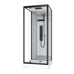 Cabine de douche Hydromassante 90x90x215 cm - Fonds Gris et Profilés Noir Mat - GREY STYLE
