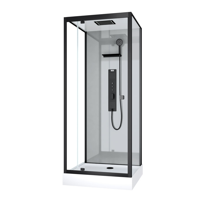 Cabine de douche Hydromassante 90x90x215 cm - Fonds Gris et Profilés Noir Mat - GREY STYLE