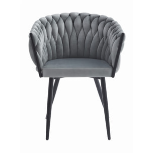 Set di 2 sedie Orion in velluto grigio chiaro con schienale a treccia