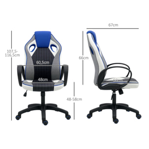 Silla Gaming Tapizada en PU y Malla Silla Gamer Giratoria con Función de Basculante Altura Ajustable para Hogar Oficina Estudio Multicolor