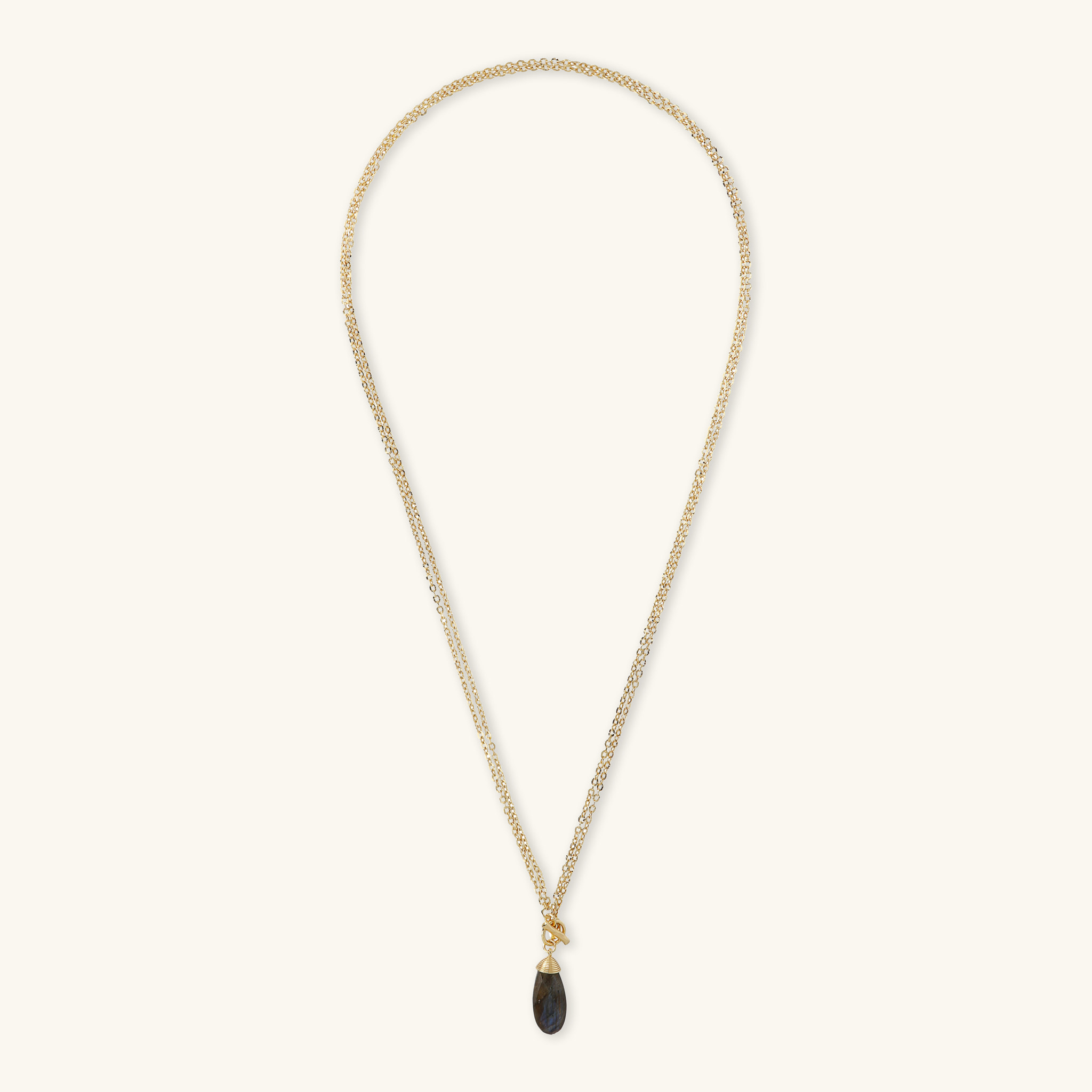 Collana Lunga Multifilo Catena Forzatina con Pendente Goccia in Pietra Naturale Labradorite