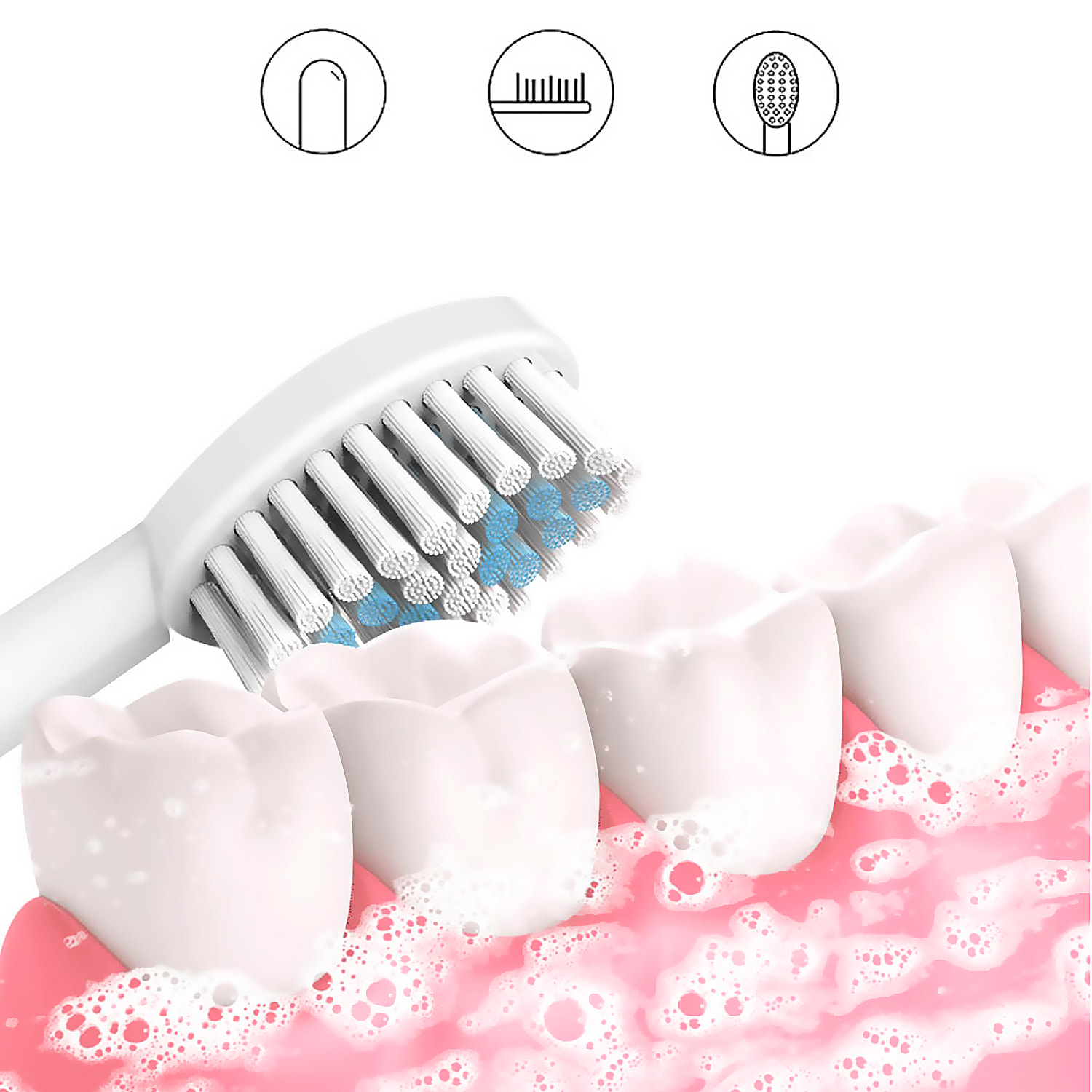 Cepillo de dientes eléctrico con batería recargable y 3 cabezales. Carga inalámbrica inductiva.