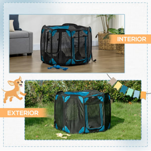 Parque Plegable para Perros y Gatos de 8 Paneles Parque de Juego para Mascotas con Bolsa de Transporte Recinto Portátil para Conejos Conejillos de Indias Ø91x58 cm Azul