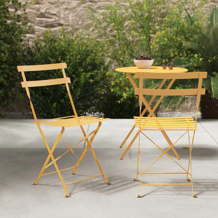 Lot de 2 chaises de jardin en métal jaune beurre, pliantes - Kayla