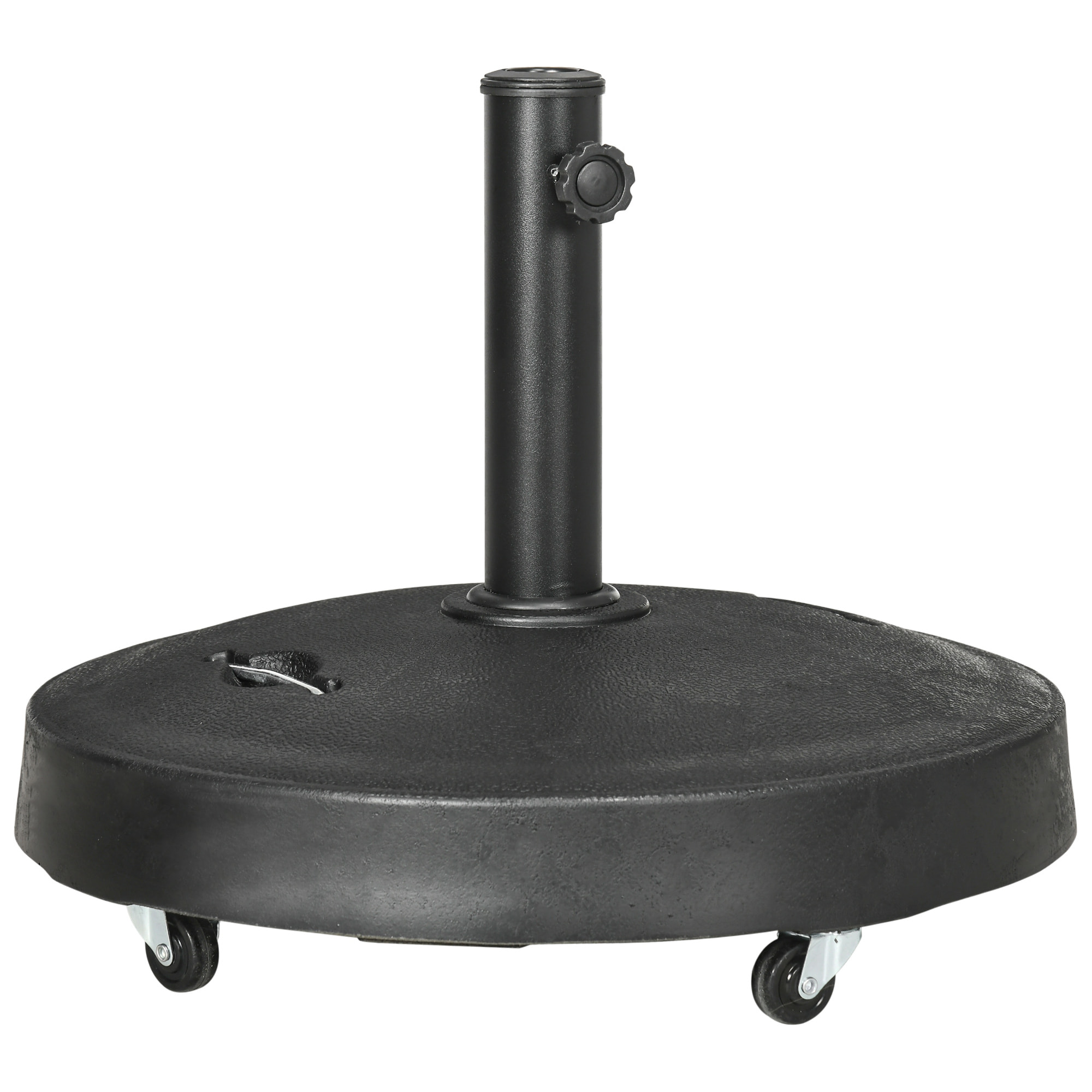Base de Sombrilla de Jardín de Resina de 25 kg con Ruedas y Asa Retráctil Soporte de Parasol Cuadrado para Postes de Ø38/48 mm para Terraza Patio Ø53x41 cm Negro