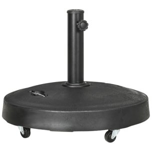 Base de Sombrilla de Jardín de Resina de 25 kg con Ruedas y Asa Retráctil Soporte de Parasol Cuadrado para Postes de Ø38/48 mm para Terraza Patio Ø53x41 cm Negro