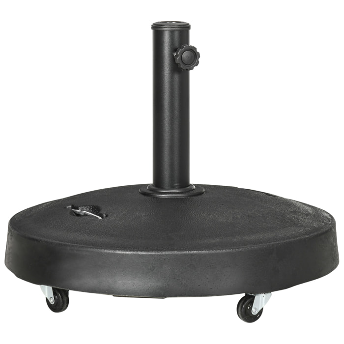 Base de Sombrilla de Jardín de Resina de 25 kg con Ruedas y Asa Retráctil Soporte de Parasol Cuadrado para Postes de Ø38/48 mm para Terraza Patio Ø53x41 cm Negro