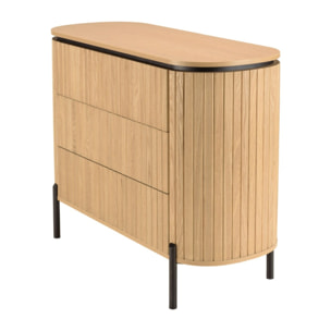 CHARLIE - Commode marron 3 tiroirs style rétro Pin pieds métal noir